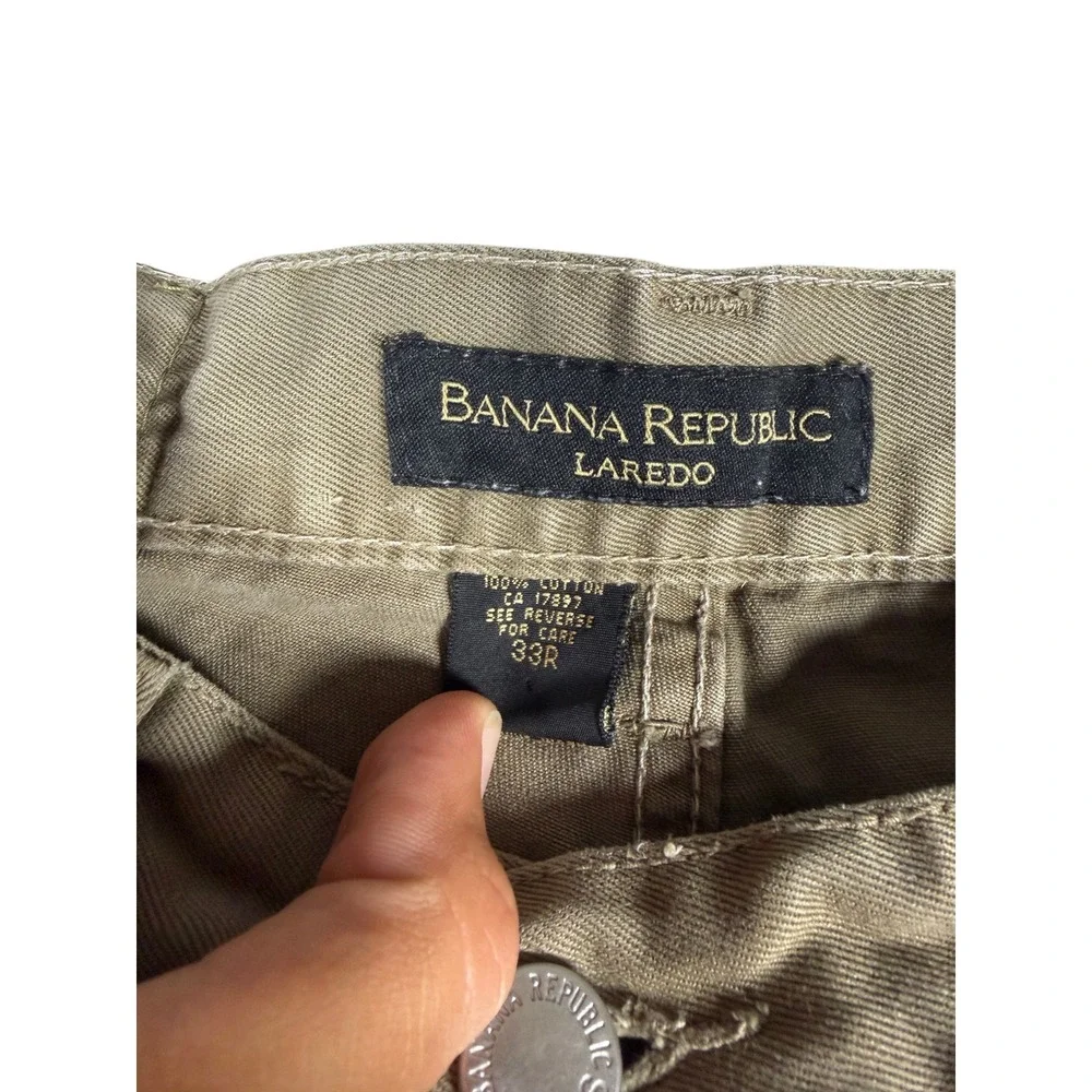 Banana Republic Laredo Mens 33R Olive Drab Cotton Twill Straight Leg Button Fly